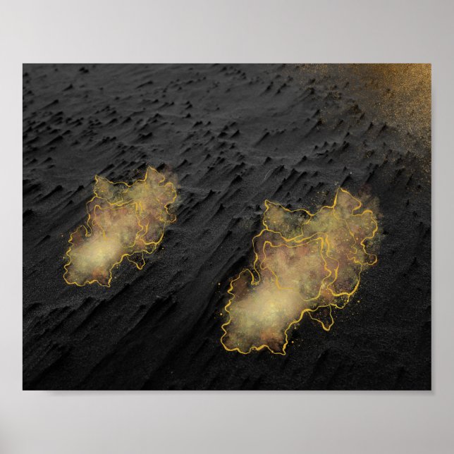 Poster Arte Tropical de Areia Preta e Dourada (Frente)