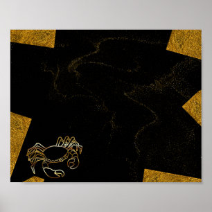 Poster Arte Tropical de Caranguejo Preto e Dourado
