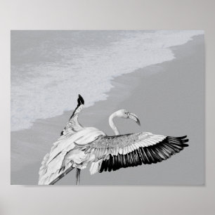Poster Arte Tropical de Flamingo Branco e Preto