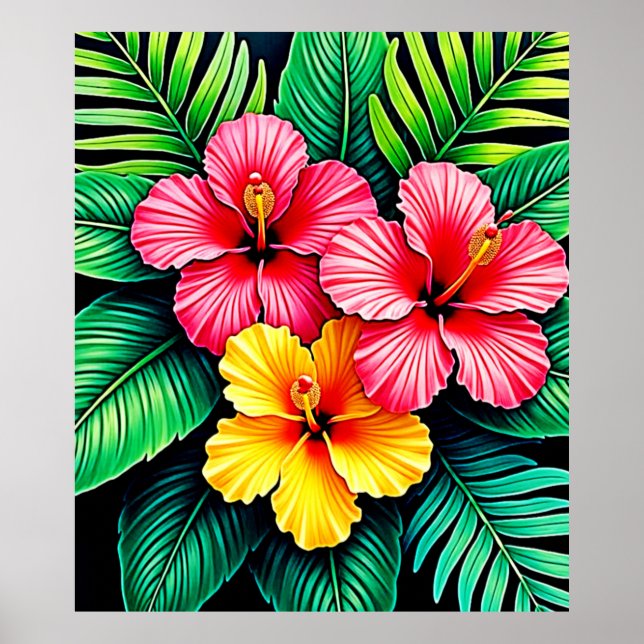 Poster Arte Tropical de Hibiscus Vibrant (Frente)