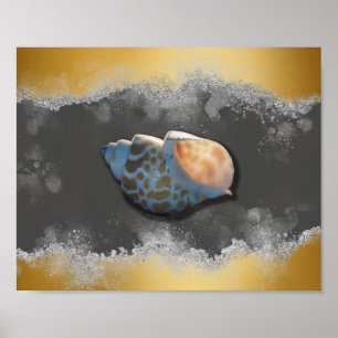 Poster Arte Tropical de Seashell Dourada e branca