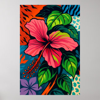 Poster Arte Tropical Rosa Hibiscus Flor