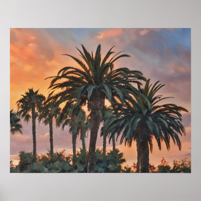 Poster Arte Tropical Sunset Watercolor (Frente)