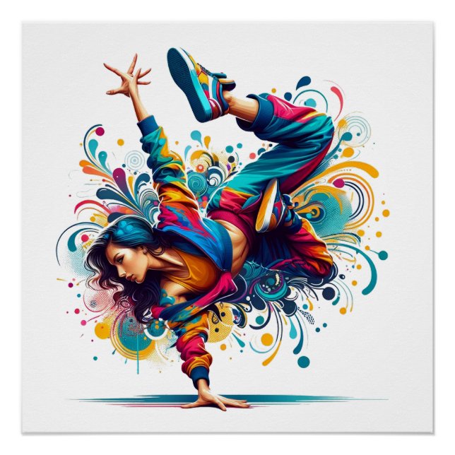 Pôster Arte Urbana de Parede de Menina de Breakdance Colo (Frente)