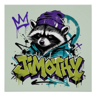 Pôster Arte Urbana de Rua Graffiti Raccoon Estilo Punk