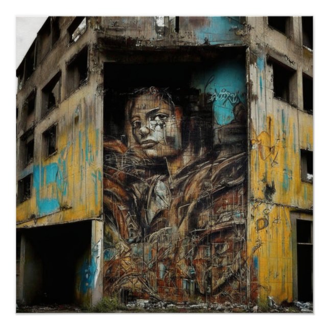 Pôster Arte Urbana sobre Edifício Abandonado (Frente)