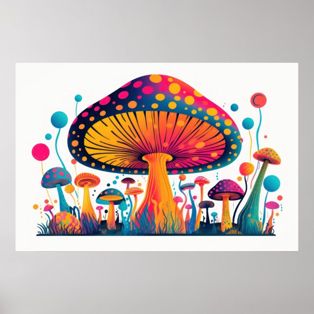 Poster Arte vegetal de fungos de cogumelo. (Frente)
