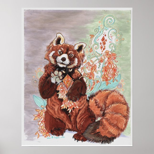 Poster Arte Vermelha do Panda Vibrações Cristalinas (Frente)