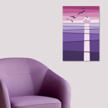 Arte Vetorial de Aves Marinhas Rosa Roxo ao Pôr do