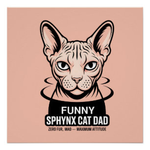 Pôster Arte Vetorial de Pai de Gato Sphynx Engraçado