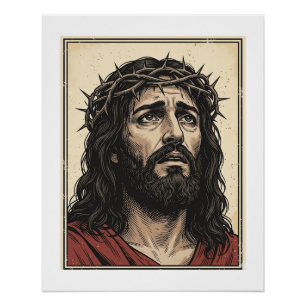 Pôster Arte Vetorial de Retrato Religioso da Coroa de Esp