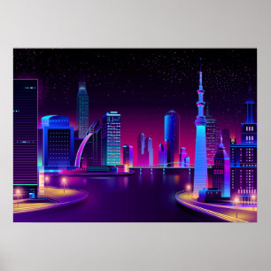 Poster Arte vetorial do Neon City ⛔ Synthwave