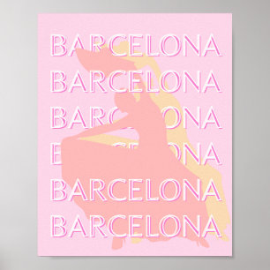 Poster Arte Viagem de Barcelona, Arte Espanha, Rosa, Past