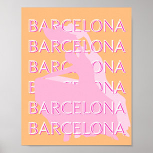 Poster Arte Viagem de Barcelona, Espanha, Laranja, Rosa