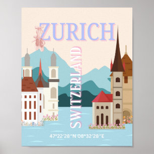 Poster Arte Viagem de Zurique, Arte Viagem de Suiça, Retr