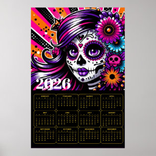 Poster Arte Vibrante de Crânio de Açúcar do Día de los Mu