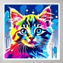 Arte Vibrante de Gatinho em Neon