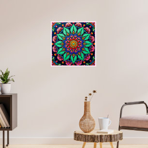 Poster Arte Vibrante de Mandala Floral