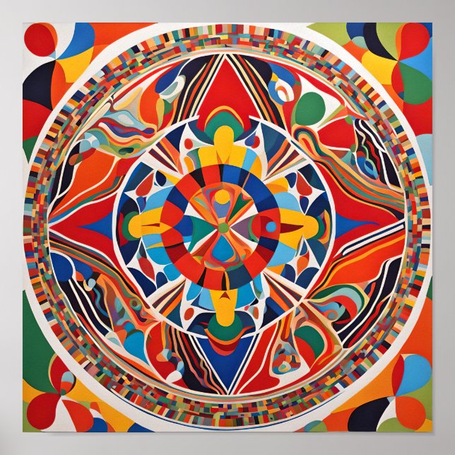 Poster Arte Vibrante de Mandala Geométrica (Frente)