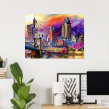 Arte vibrante do horizonte de Cincinnati Ohio abst