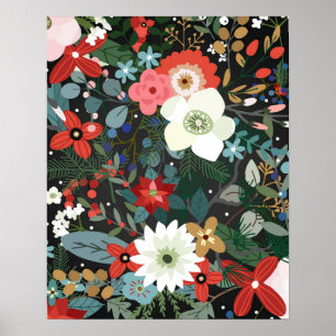 Pôster Arte Vintage Chic Escura Floral Colorida Ousada