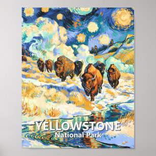 Poster Arte Vintage de Inverno do Bisonho do Parque Nacio
