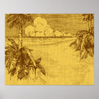 Poster Arte Vintage de Praia Tropical com Vento Sul