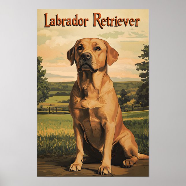 Poster Arte Vintage do Cão Retriever Labrador (Frente)