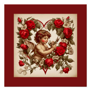 Pôster Arte vintage do Dia dos Namorados amor cupido