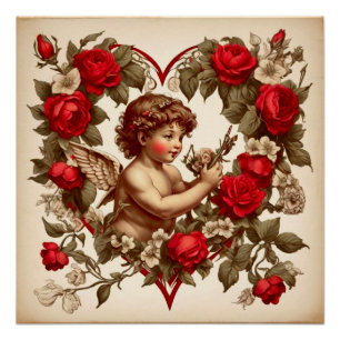 Pôster Arte vintage do Dia dos Namorados amor cupido