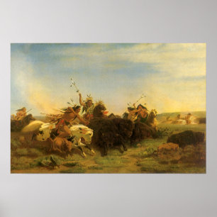Pôster Arte Vintage do Oeste Americano, Caça ao Búfalo po
