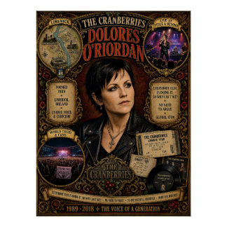 Pôster Arte Vintage The Cranberries Dolores O'Riordan par