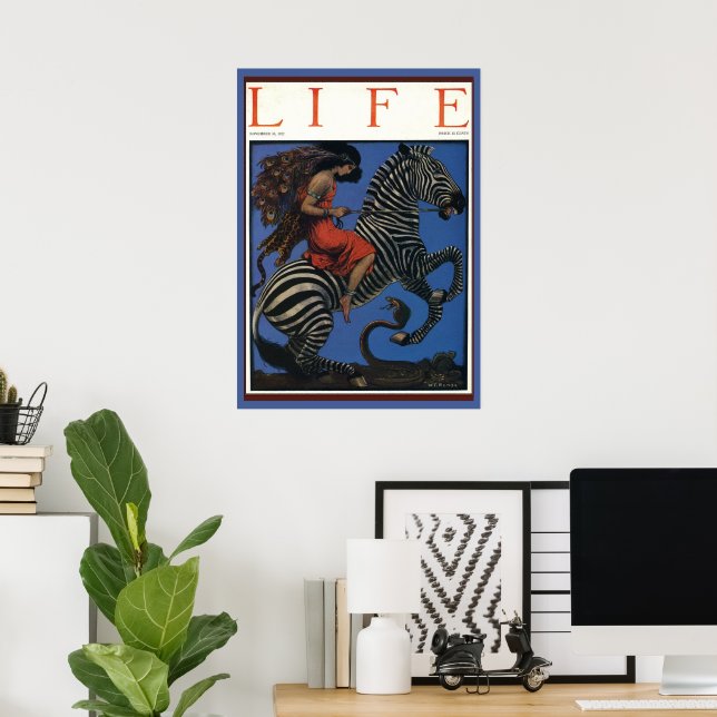 Poster Arte Vintage Zebra Art Nouveau Mulher Life 1922 (Escritório em casa)