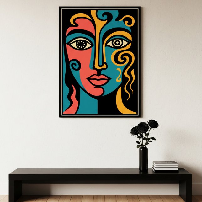 Poster Arte vívida de abstrato cubista multicolorido (Criador carregado)