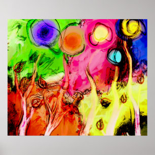 POSTER ARTE VIVIDA DE FLORESTA ABSTRATA PARA PAREDE