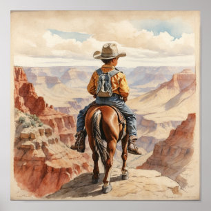 Poster Arte Western Vintage de um Rapaz Moreno a Cavalo