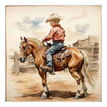 Arte Western Vintage Rapaz Loiro a Cavalo