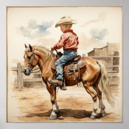 Poster Arte Western Vintage Rapaz Loiro a Cavalo