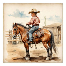 Arte Western Vintage Rapaz Moreno a Cavalo