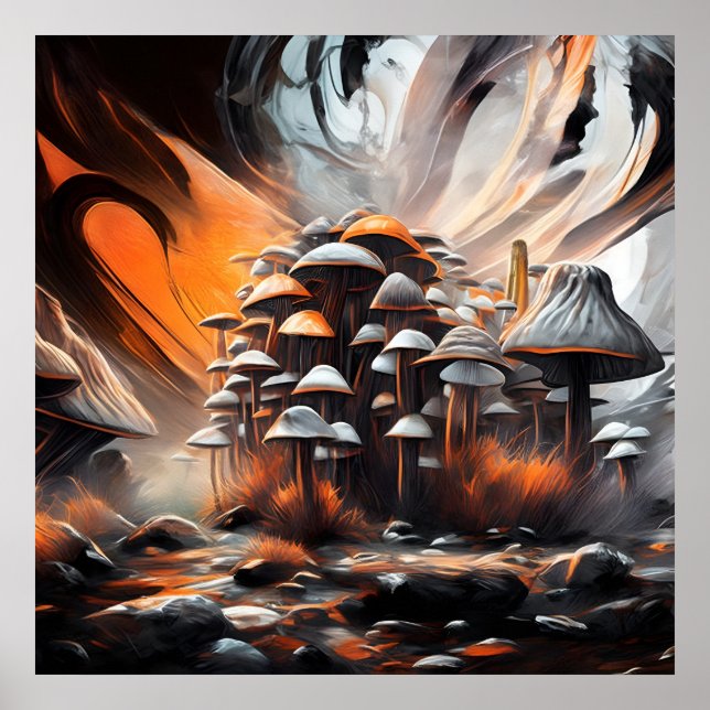 Poster Arte Whimsic Abstrato Mushroom (Frente)