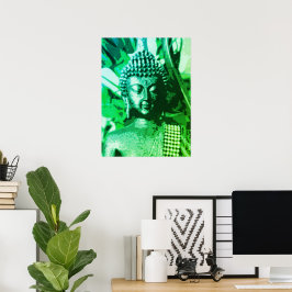 Poster Arte Zen de Meditação com Buda em Verde Brilhante