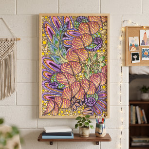 Poster Arte Zendoodle Boho Psicodélico Intrincado Vibrant