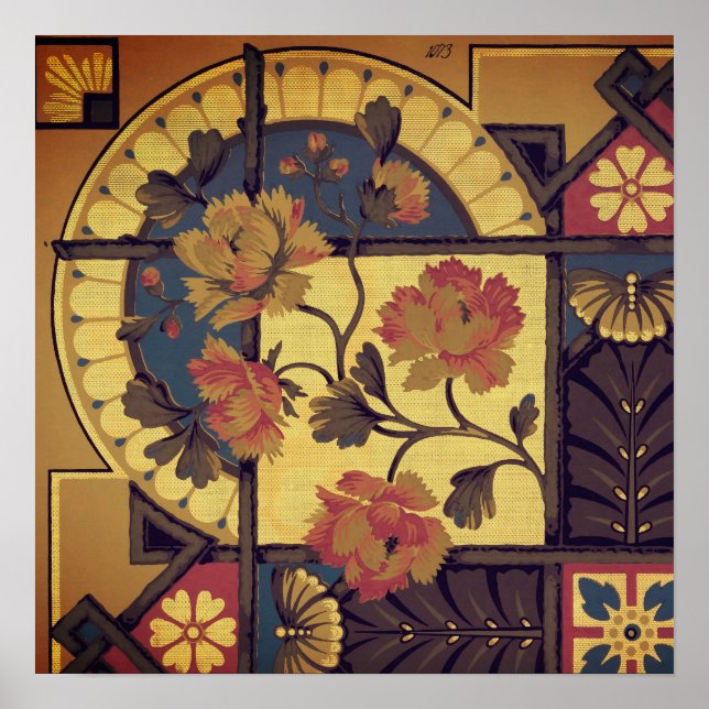 Poster Artes florais vitorianas e artesanatos de cor azul (Frente)