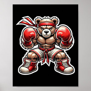 Poster Artes Marciais Boxeando Urso de Rua Grizzly Muay T