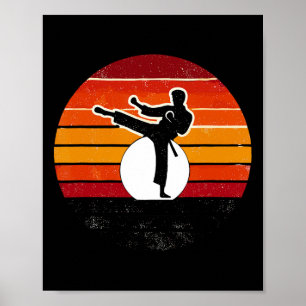 Poster Artes Marciais Retro Silhuette Kick - Karate