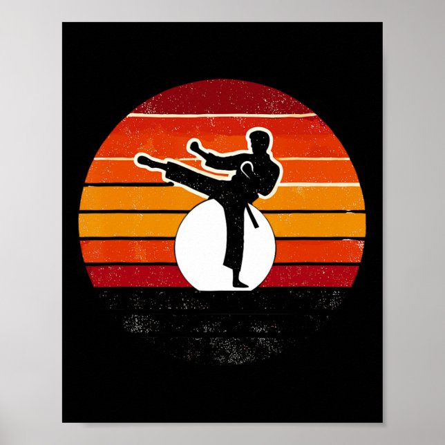 Poster Artes Marciais Retro Silhuette Kick - Karate (Frente)
