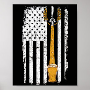 Poster Artesanato Beer American Flag EUA 4 de julho Brewe