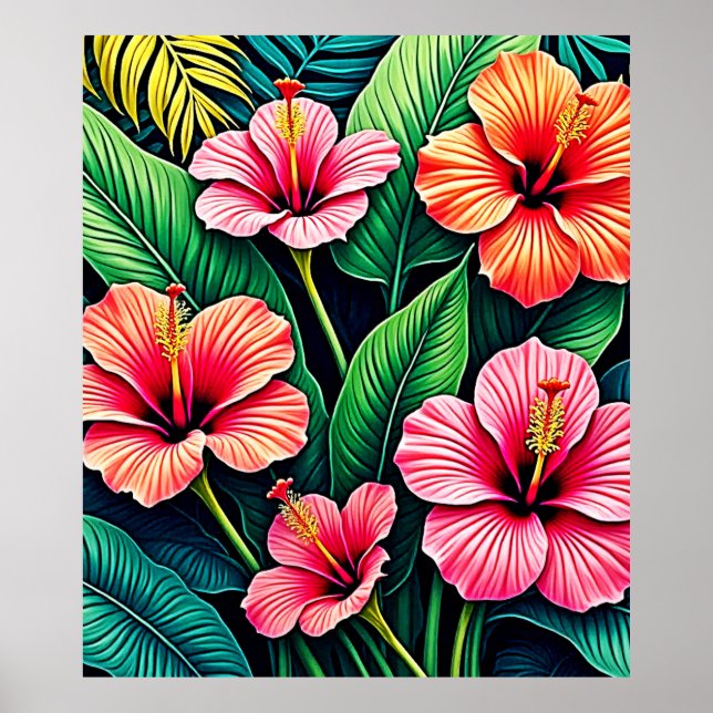 Poster Artesanato de Flores de Hibisco Tropical (Frente)