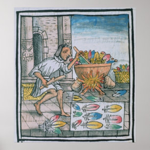 Poster Artesões astecas que tingem penas