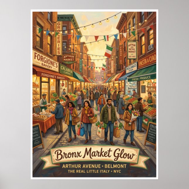 Poster Arthur Avenue Bronx Nova York Mercado de Rua (Frente)